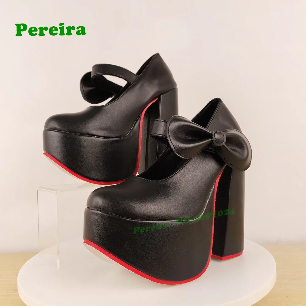 

Туфли-лодочки на платформе с узлом-бабочкой, женские туфли-лодочки на блочном каблуке с круглым носком, черная кожаная роскошная обувь на липучке, новинка 2023 года