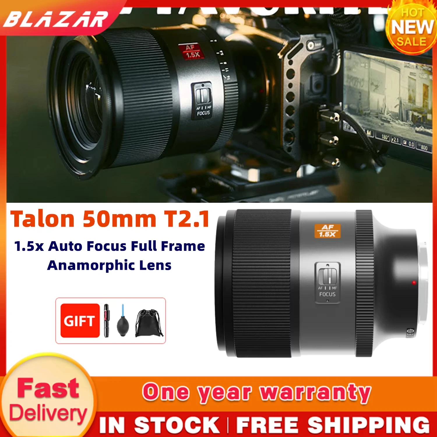 NEW Blazar Talon 50mm T2.1 Lens Auto Focus Full Frame 1.5x Anamorphic Lens for Sony E Mount Camera — Sony