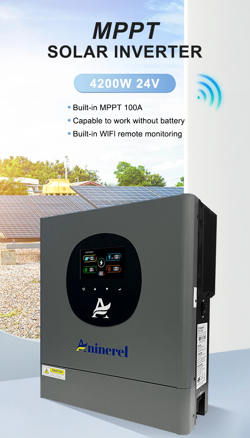 Aninerel 2 kW 4,2 kW 6,2 kW 11 kW 12 V 24 V 48 V Hybrid-Solar-Wechselrichter Dual-Ausgang Farb-LCD-Display MPPT 60 A 100 A 120 A PV 160 V – 500 VDC – Detail 10