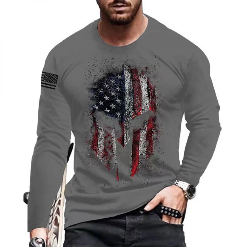 

100% Polyester Men Casual Long Sleeve Round Neck Tops T Shirt Men Sport 3D Digital Print Hip Hop T Shirt Tops