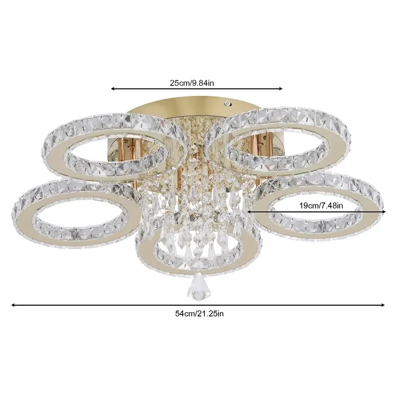 Modern Minimalist Crystal LED Chandelier Stainless Steel Frame Lighting Fixture for Living Room Home Decor Ceiling Lamp