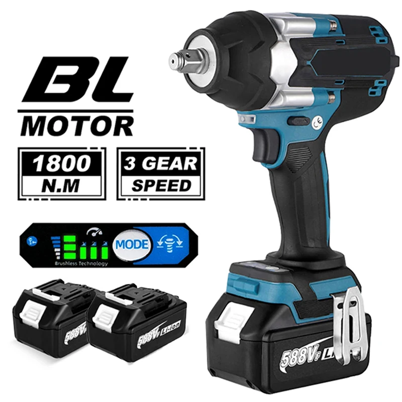 Makita – clé à chocs électrique sans balais, couple 1800N.M, batterie Lithium-Ion de 1/2 pouces, clé sans fil, outils électriques pour batterie 18V