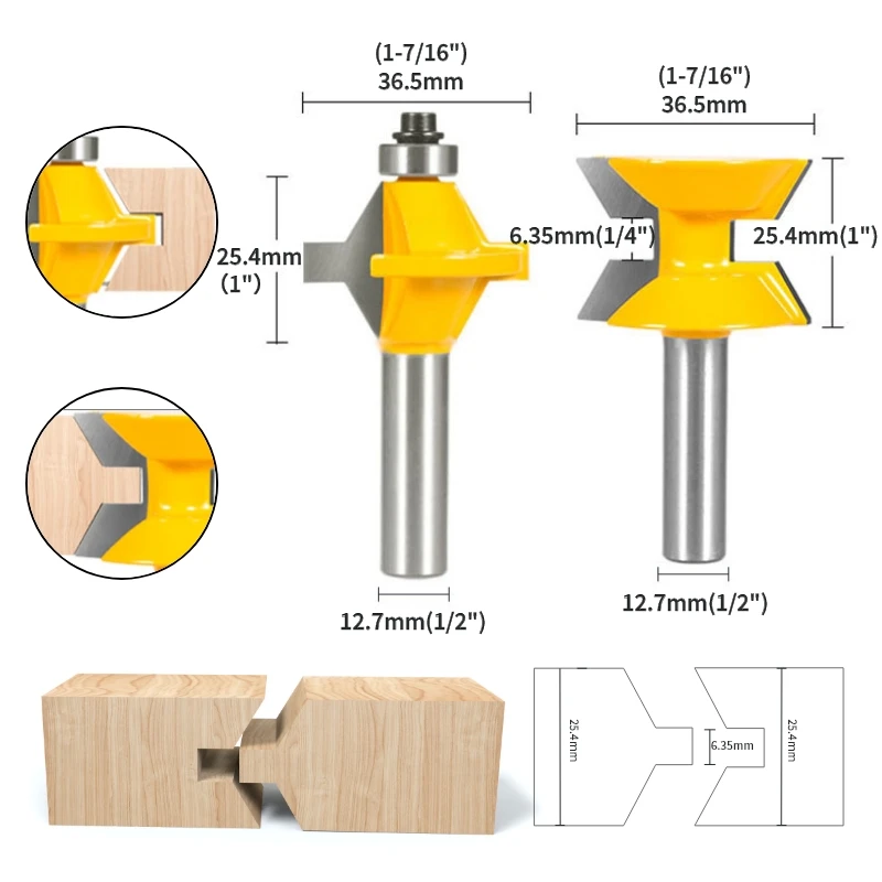 YUSUN 2PCS 120° Edge Banding Assembly Router Bit Woodworking Milling Cutter For Wood Tools