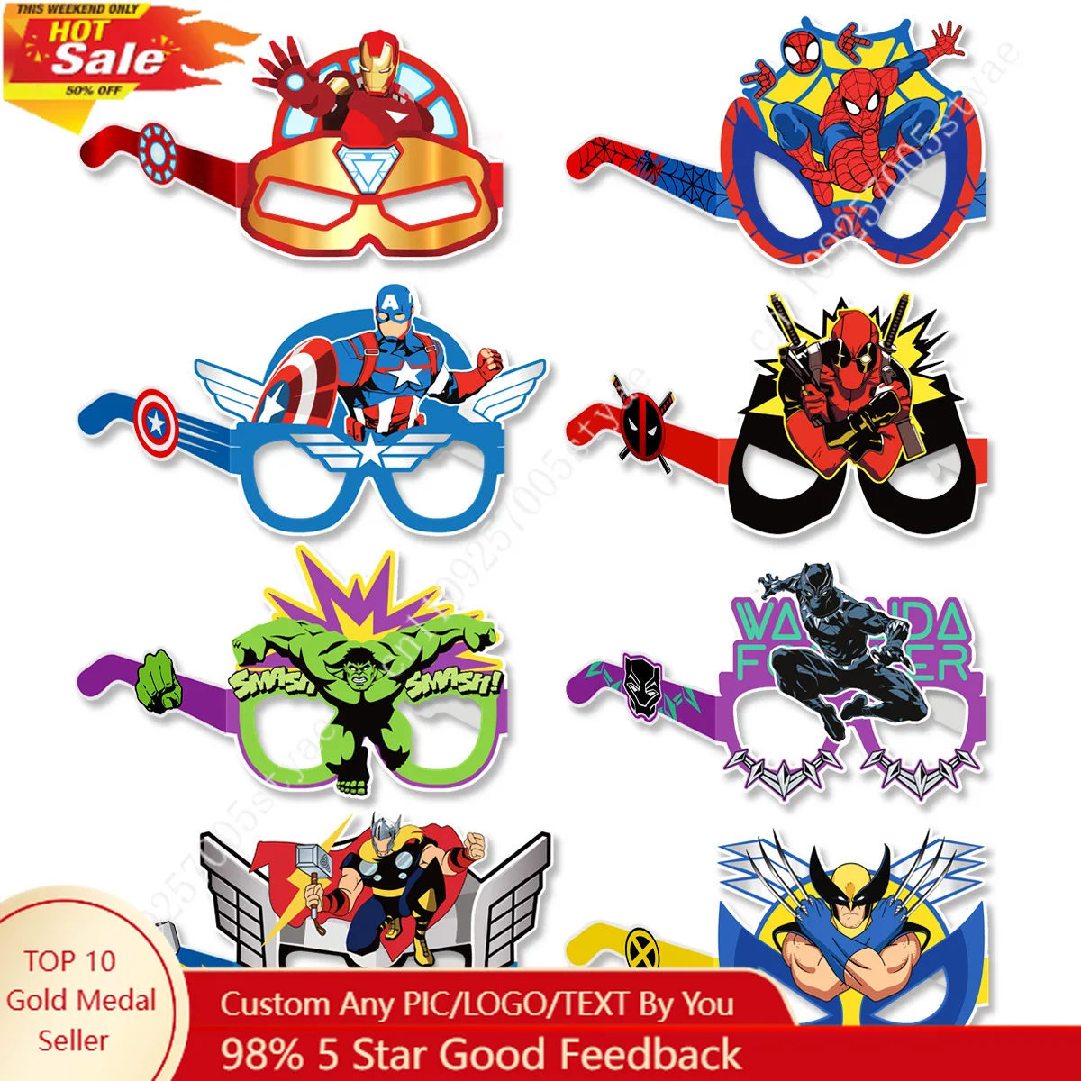 

8PC Marvel Iron Man Spider-Man Superhero Photo-taking Masks Glasses Accessory Cartoon Funny Glasses for Cosplay Party Decoration