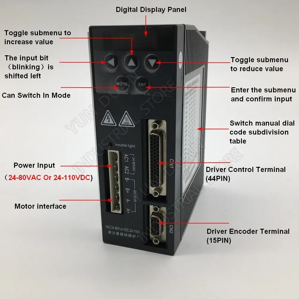 12.5Nm  Nema34 86MM 2000RPM Digital Display Closed Loop Hybird Encoder Easy Servo 2Ph AC DC Stepper Motor Driver Kits CNC Router