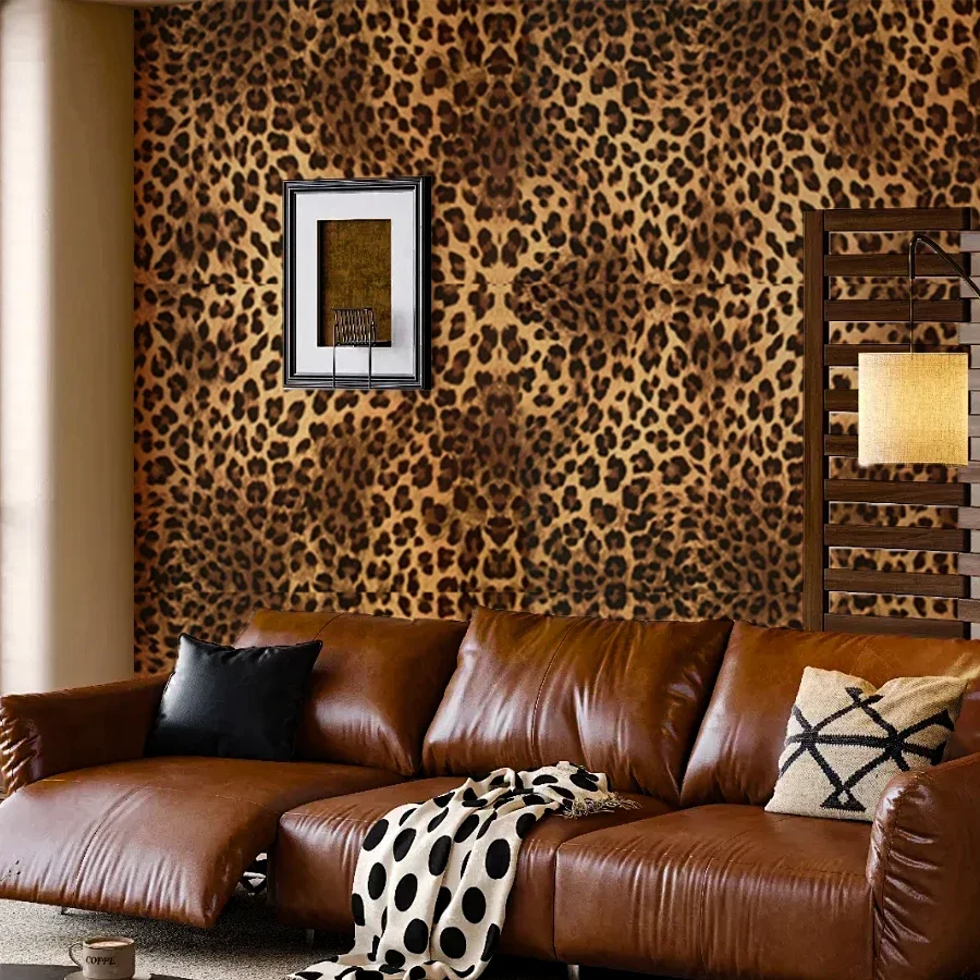 ليوبارد طباعة ذاتية اللصق خلفية للمنزل الديكور غرفة الطعام غرفة المعيشة غرفة نوم التلفزيون حائط الخلفية ملصق PVC #2