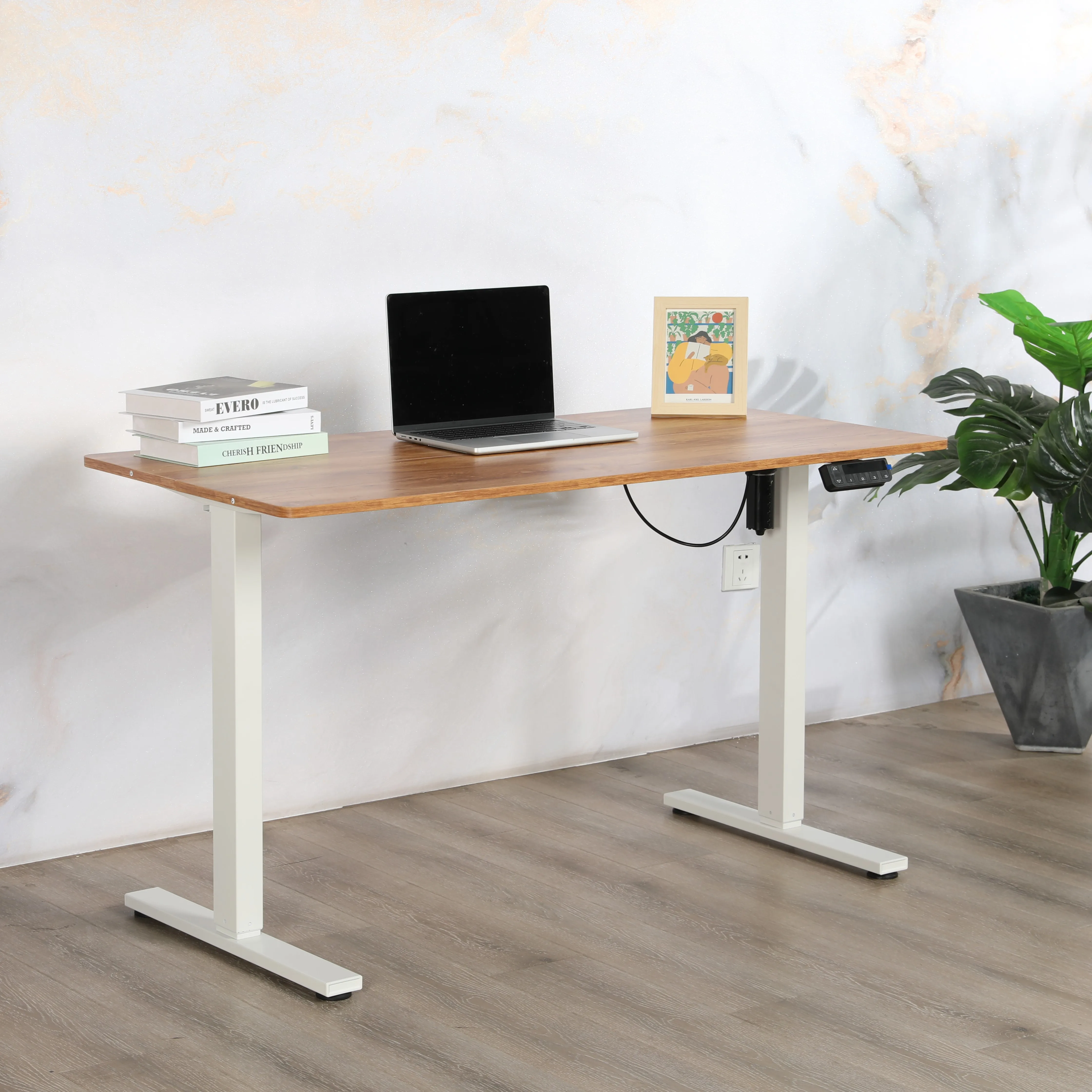 Electric Desk Ergonomic Height-Adjustable Standing Desk Single Motor Steel Wood Metal Fabric White For Office Hospital Use