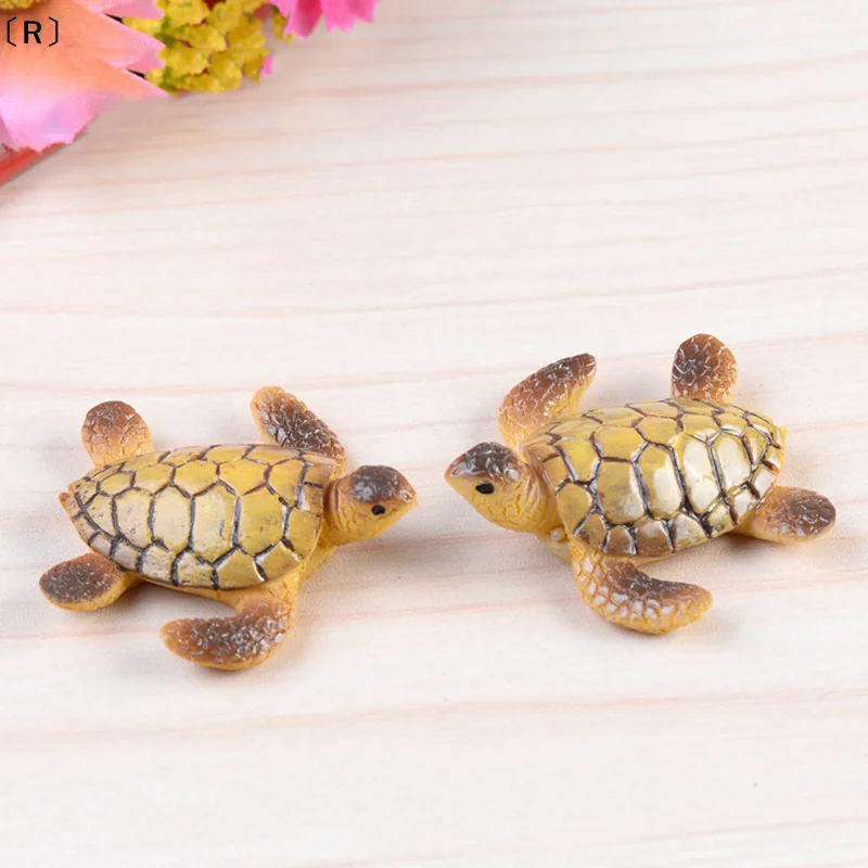 〔R〕2Pcs Mini Sea Turtle Model Resin Turtle Figurines Fish Tank Miniature Decor〔Winter2〕