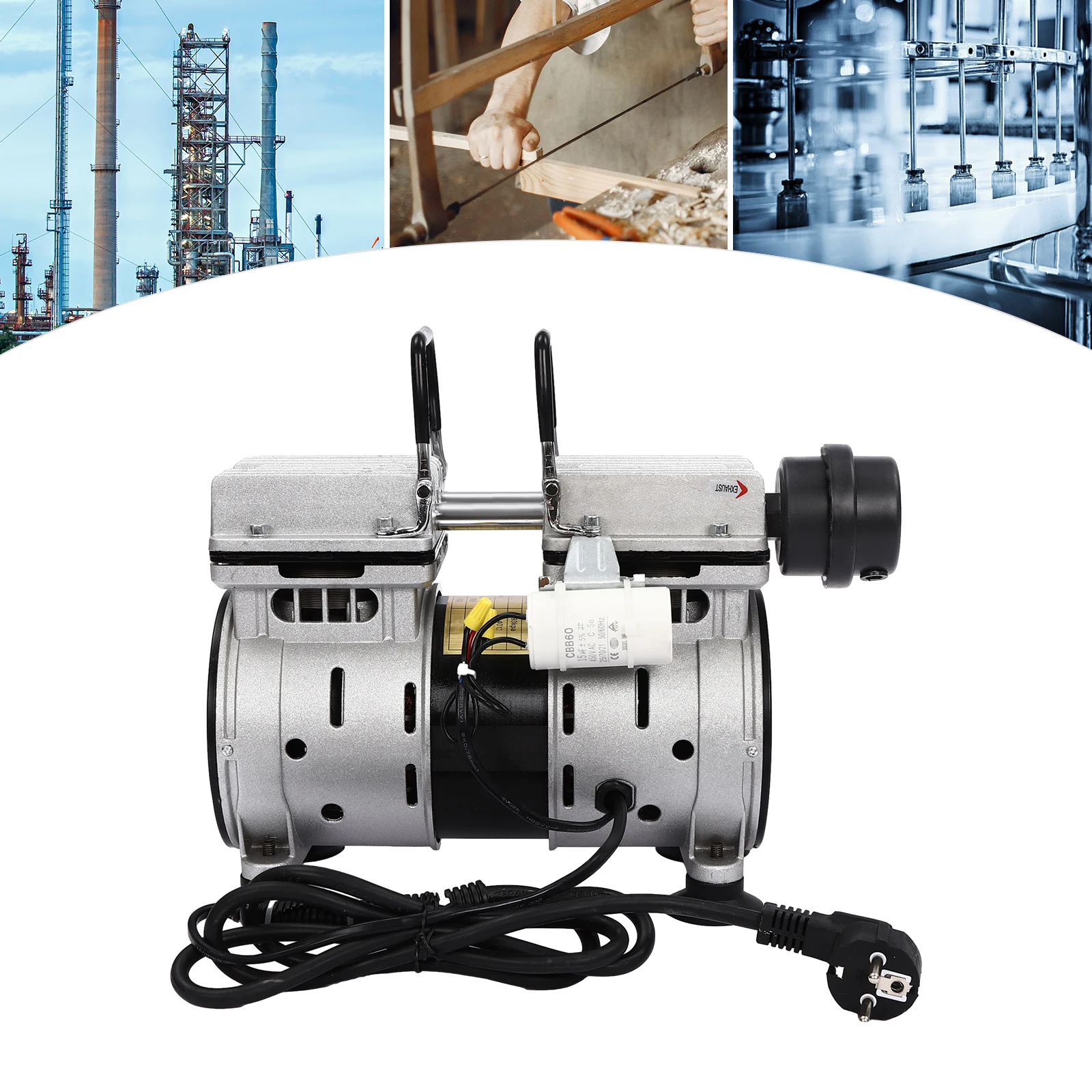 Moderne Aluminiumlegierung 2-Zylinder Ölfreie Vakuumpumpe 550W Reiner Kupfermotor 8bar 120L/min G1/4 für Industriezwecke – Detail 6