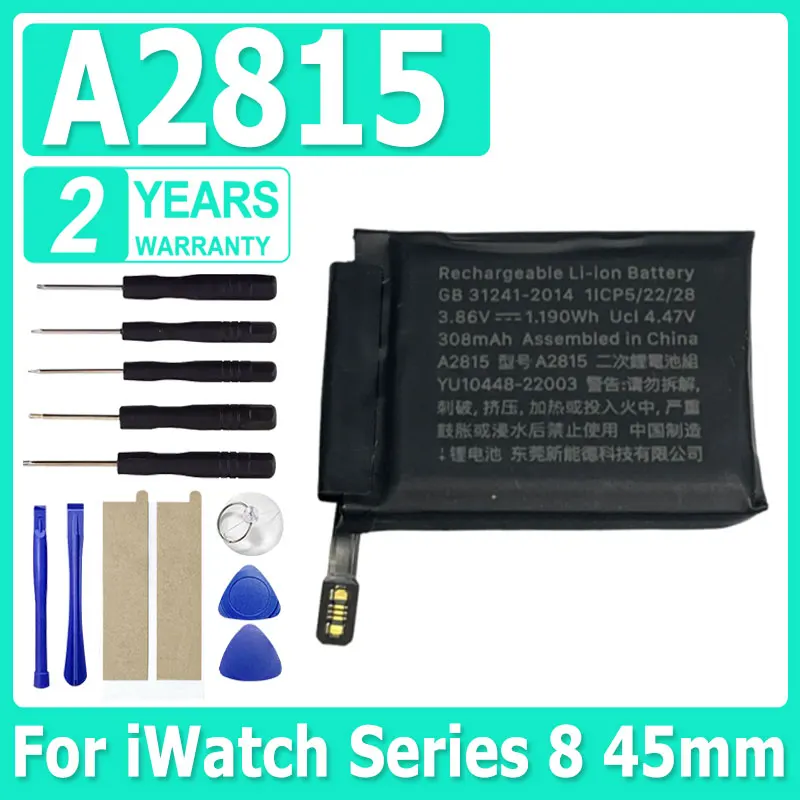 

New Battery 308mAh A2815 Battery For iWatch Series 8 45mm A2815 Smart Watch Batteries + Free Tools