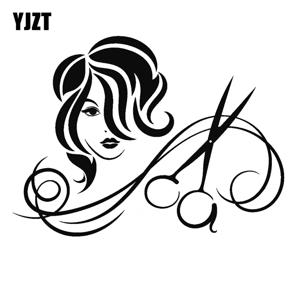 YJZT 14.4CM*10.5CM Cartoon  Hairdressing Salon Haircut Scissors  Vinyl Car Sticker Black /Silver C22-0020