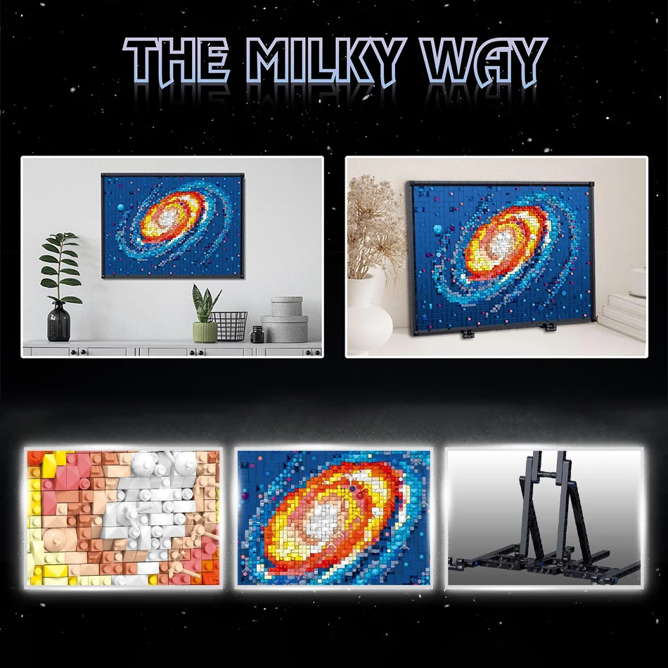 Moc 3d pixel art a via láctea galáxia pintura micro blocos de construção quadro céu estrelado decoração da parede mini tijolos brinquedos criança adulto presente