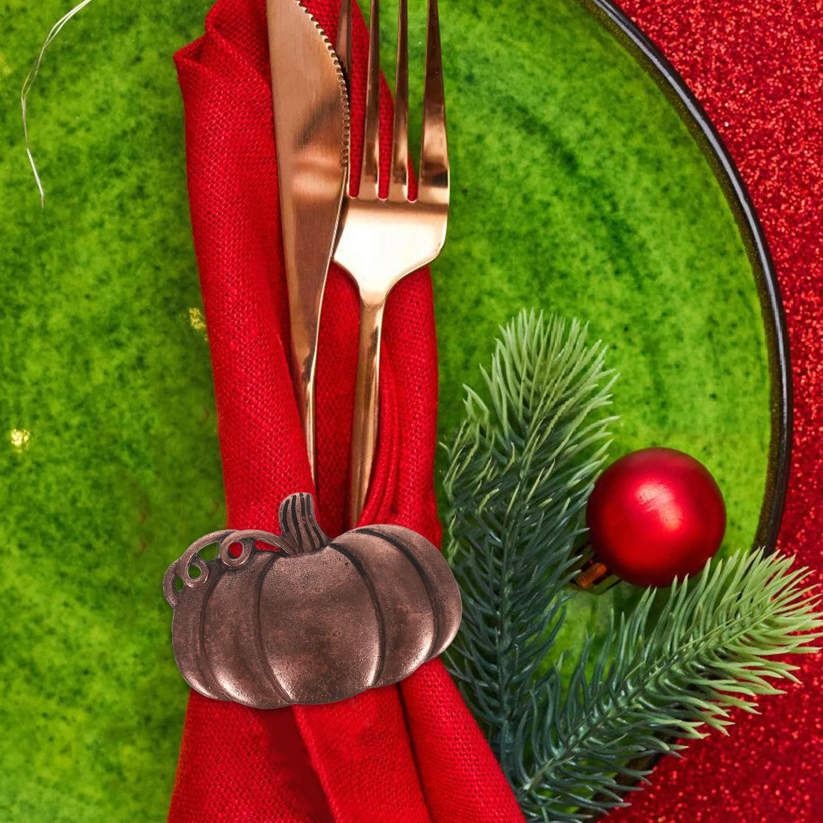 

6pcs Pumpkin Rings Halloween Party Decor Metal Napkin Buckles Fall Harvest Banquet Table Decoration Alloy Napkin Holders