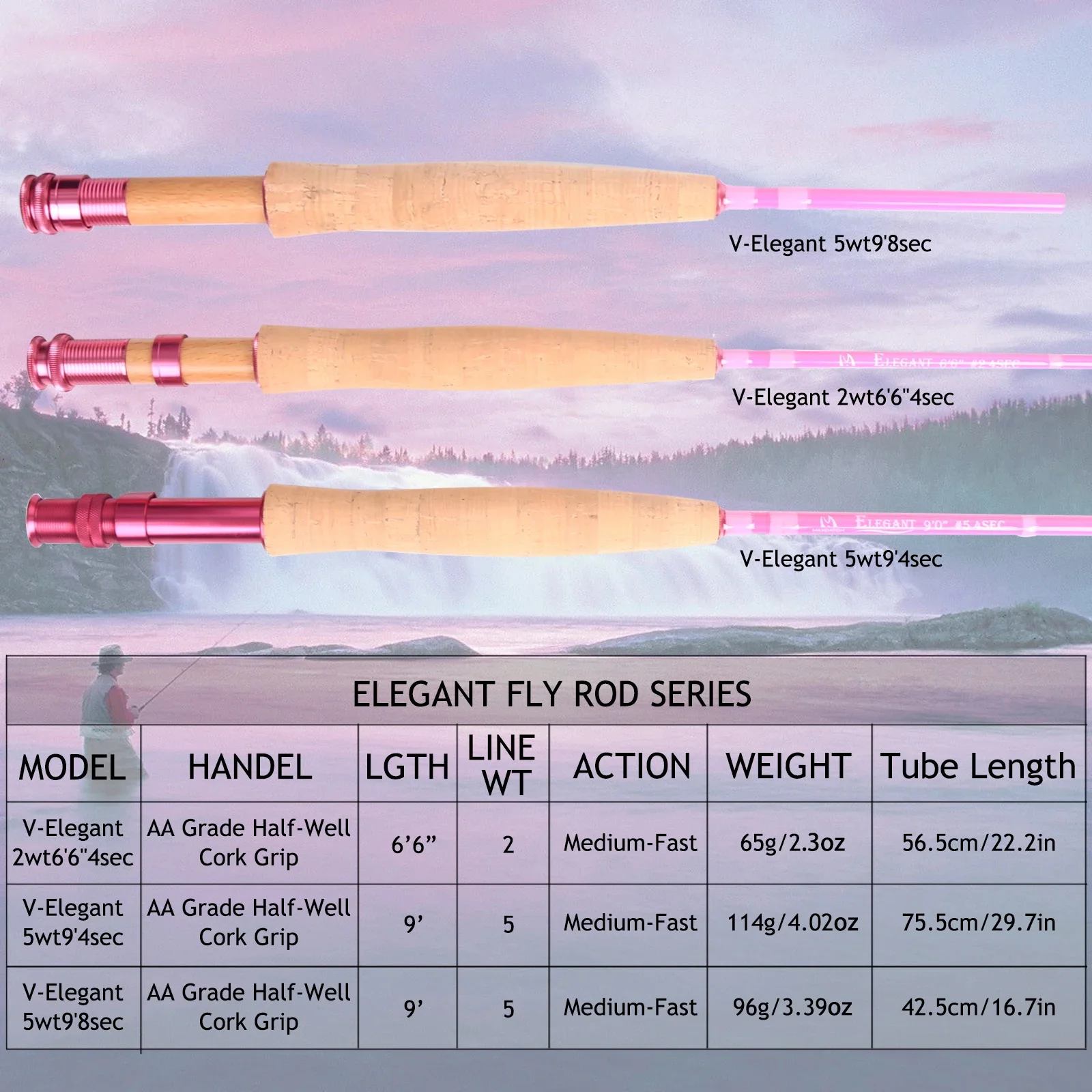 Imagem -02 - Maximumcatch-medium-fast Fly Fishing Rod com Tubo Extra Rígido para as Mulheres Rosa 2wt 5wt Rosa