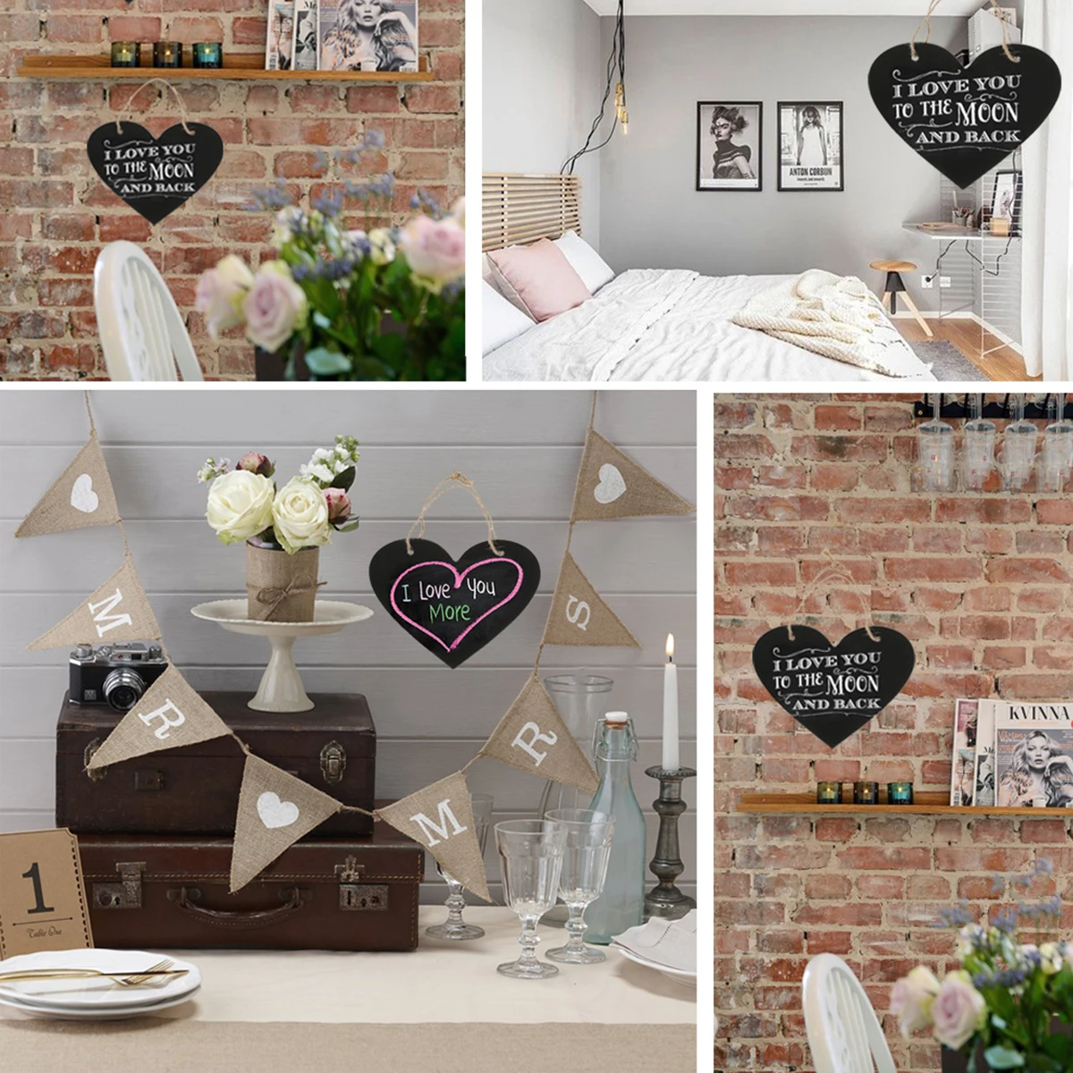 

Heart-shaped Blackboard Hanging Chalk Sign Message Creative Blank Chalkboard Hearts Large