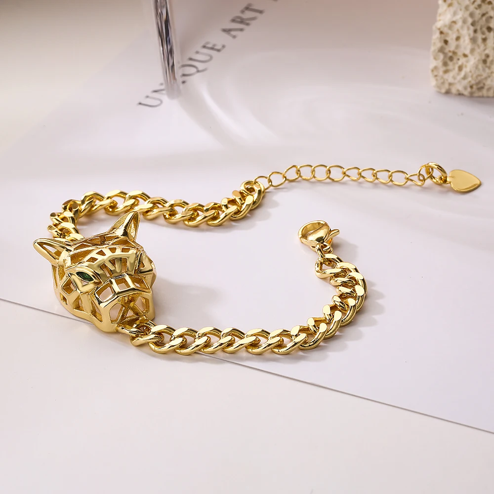 NEWBUY Gold Color Link Chain Leopard Charm Bracelet For Women Men Wholesale High Quality Copper Jewelry Femme Bijoux