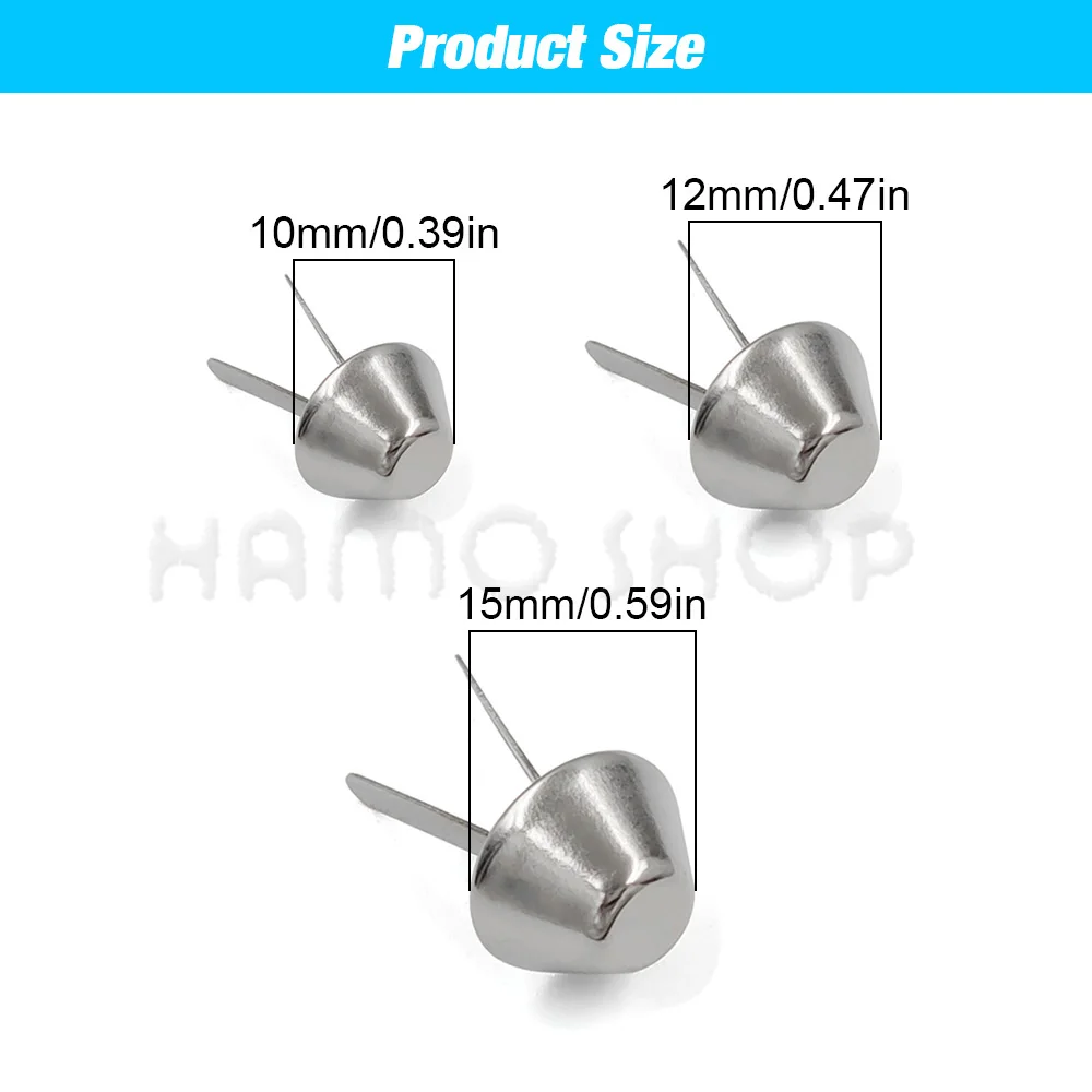 100p 10-15mm Metal Bag Bottom Nail Feet Pierced Rivet Stud Spike Spot for DIY Leather Craft Bag Handbag Purse Bottom Protecting