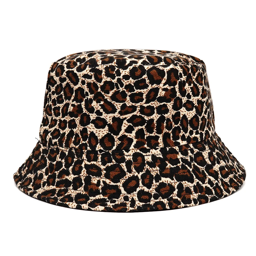 2024 Spring/Summer Outing Sun-proof Hat Reversible Leopard Print Bucket Hat Big Brim Fisherman Cap Unisex Fishing Hat