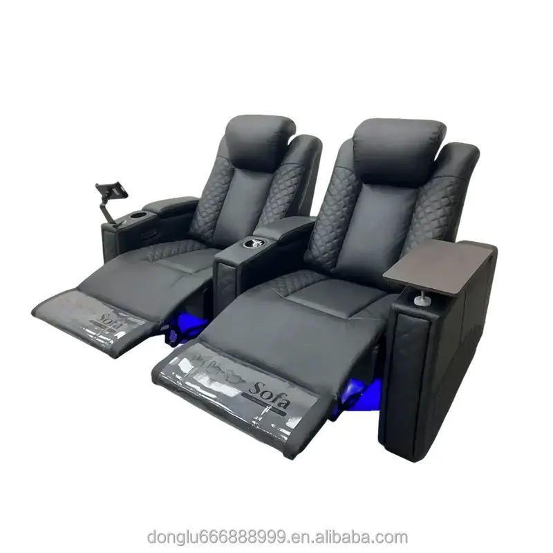 Custom Contemporary Home Theater Sofa Set Multifunctional Genuine Leather Electric Chair Extendable for Private Film Video Hall