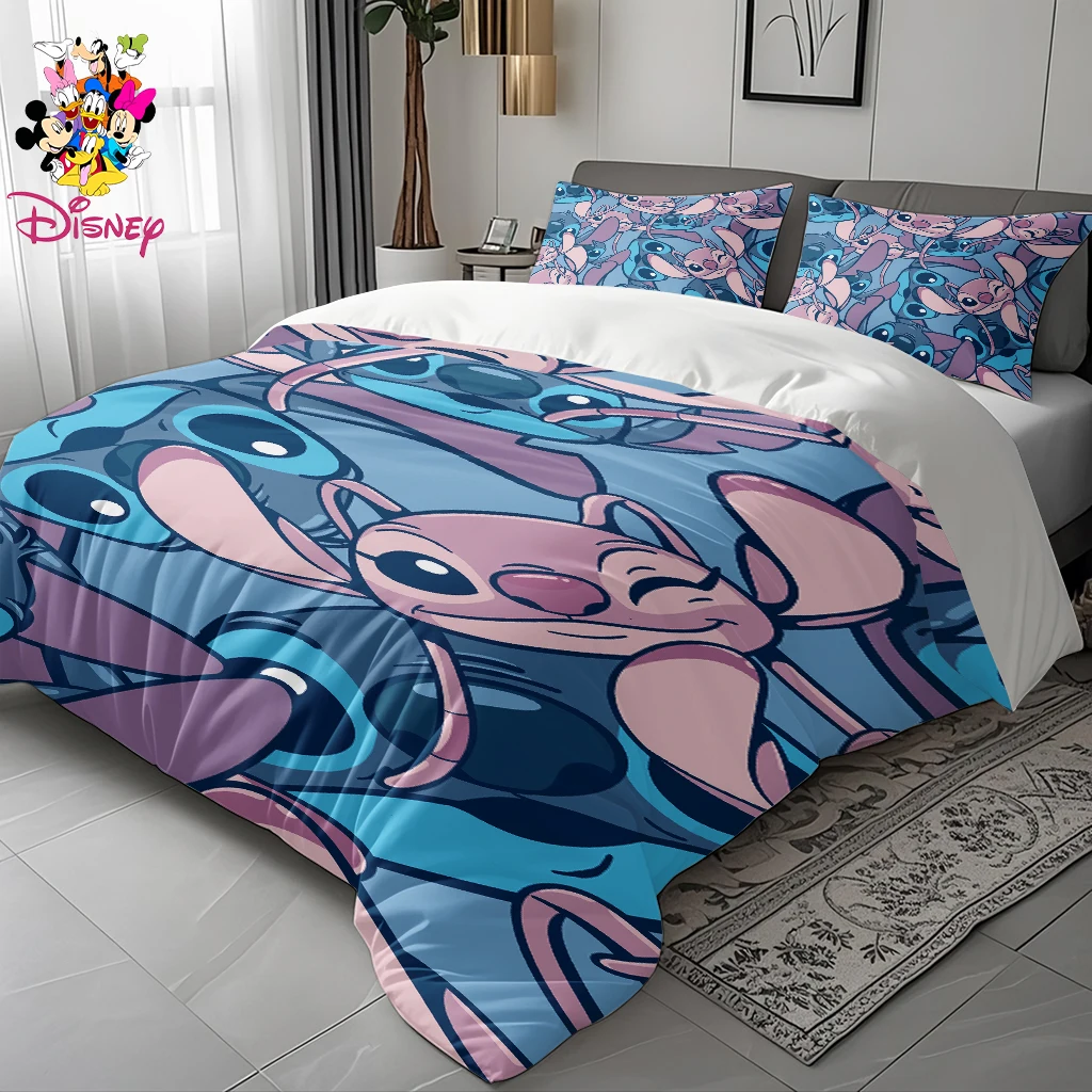 2/3 قطعة مجموعة غطاء لحاف ديزني ستيتش آند أنجل لاف بدون حشو نعومة تشبه السحابة مناسبة لغرف النوم العائلية وغرف الضيوف