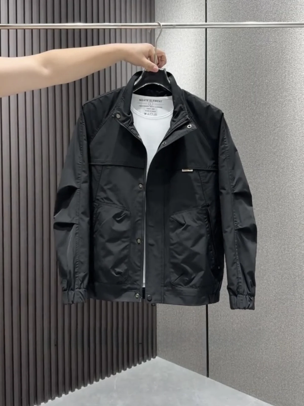 

Men's Casual Outdoor Jaet Autumn New Sle High-End Patchwork Stand Collar Coat Couples All-Match Spring Faion Polyester