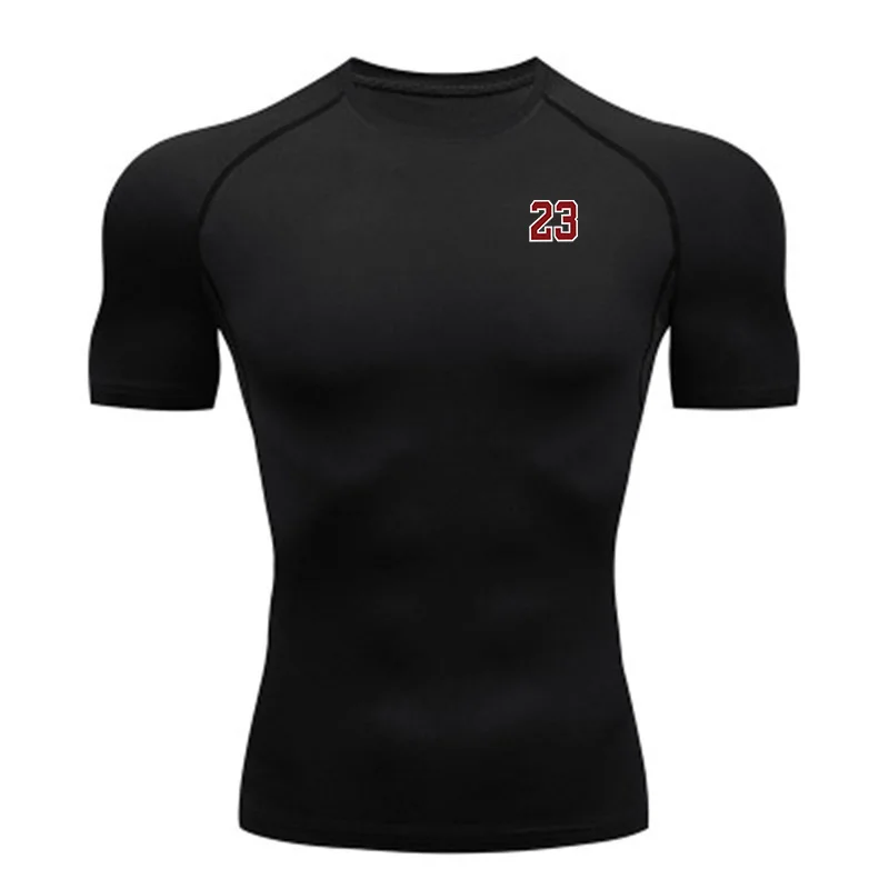 Gym T-shirt 23 Printing Sports Running T-shirt Men's Fitness Rashgarda MMA Short Sleeves Tees Compression Shirt Workout Clothing