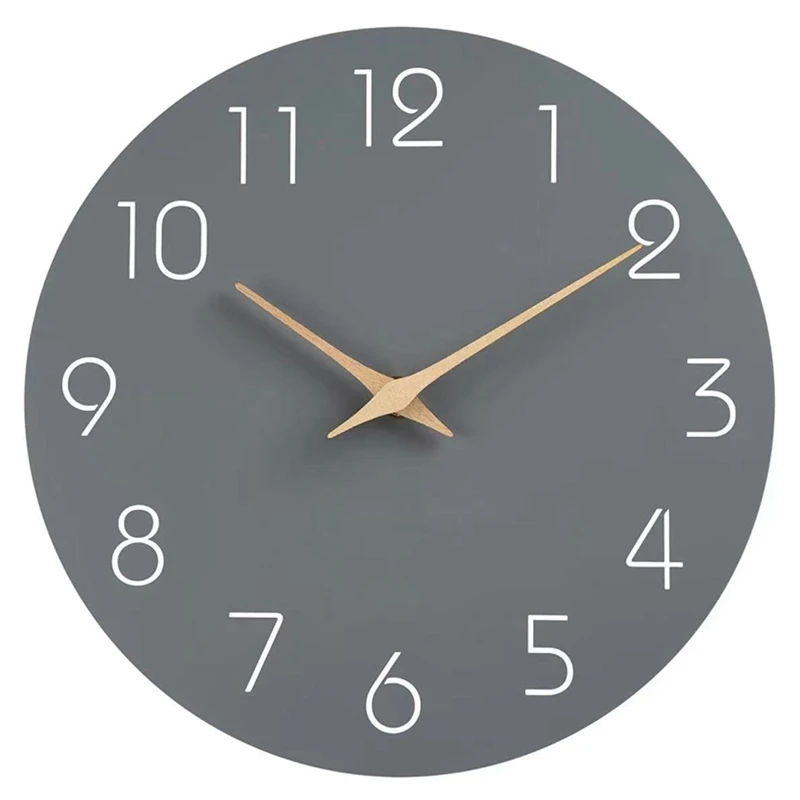 12 Inch Battery Operated Silent Non Ticking Wood Wall Clocks Wooden Modern Wall Clock Grey (1 Pcs)