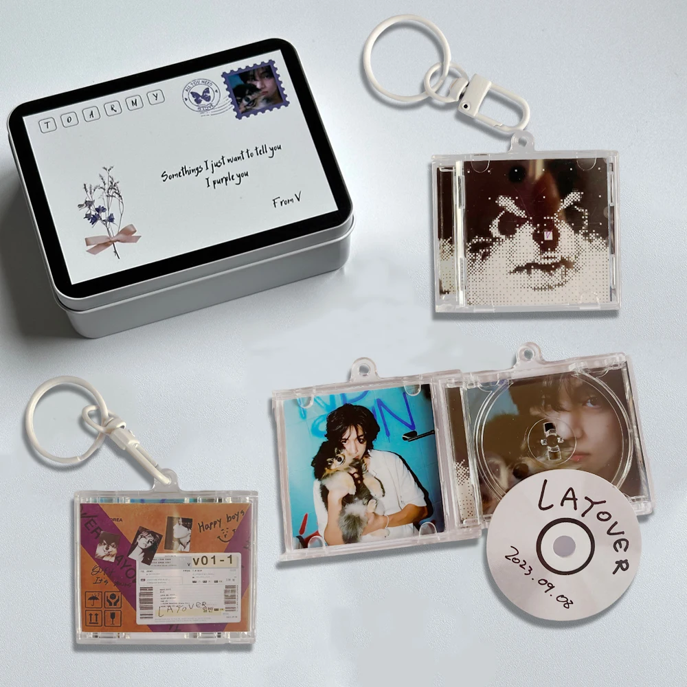 Acrylic NFC Mini CD Keychain Kpop TXST ATEEZ FRIENDS LAYOVER Album GOLDEN AGUST D DAY YOONGI TeahyungV Teakook Accessories Merch