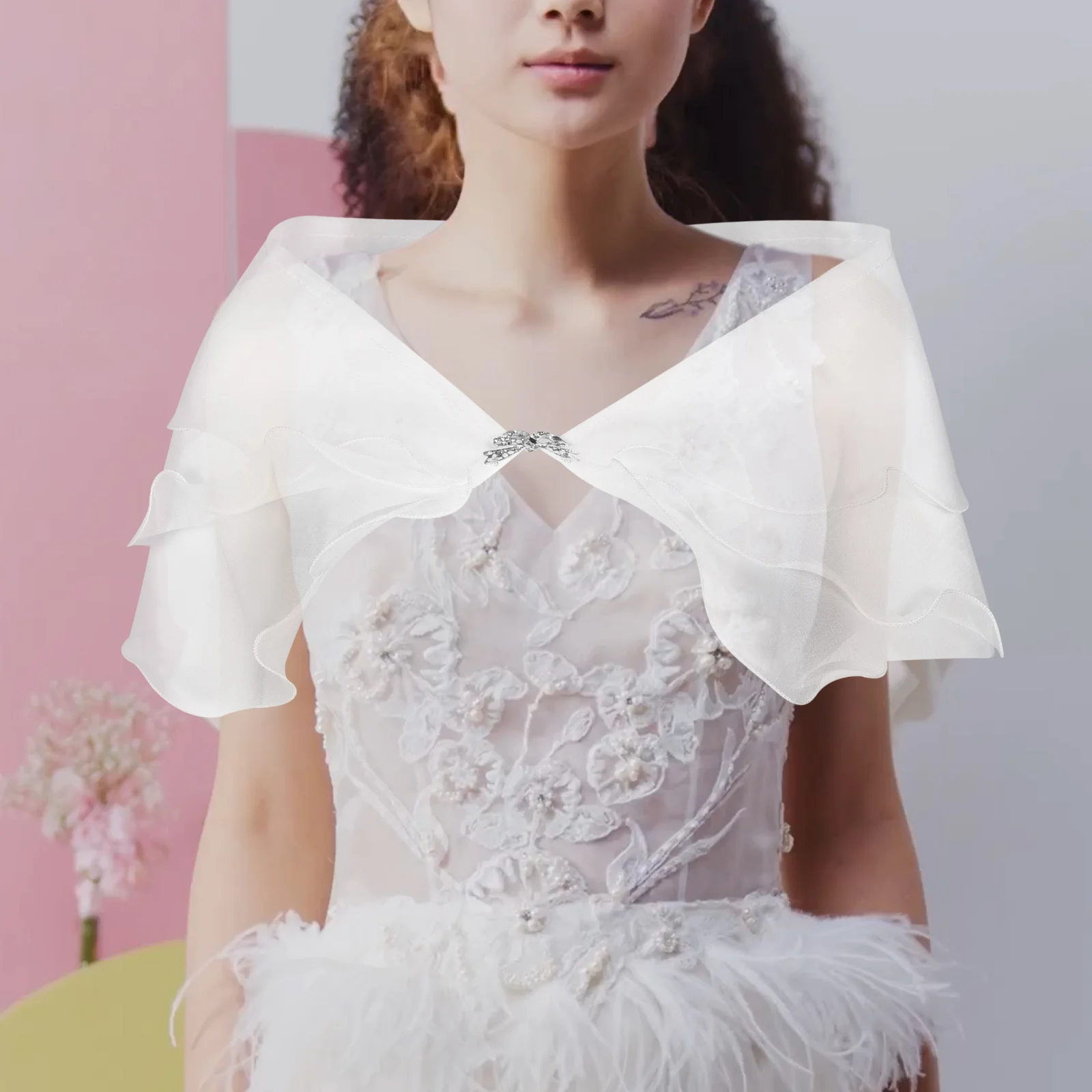 

Wedding Shawl For Bride White Wrap Bubble Gauze Design Bridal Cape Shawl Evening Party Dressy Scarves