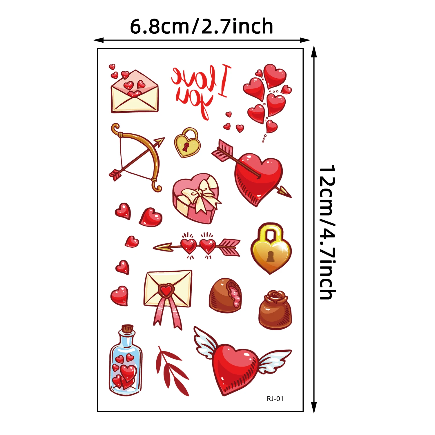 10 Sheets Valentine\'s Day Series Love Letter Heart Cake Gift Pattern Temporary Tattoo Stickers