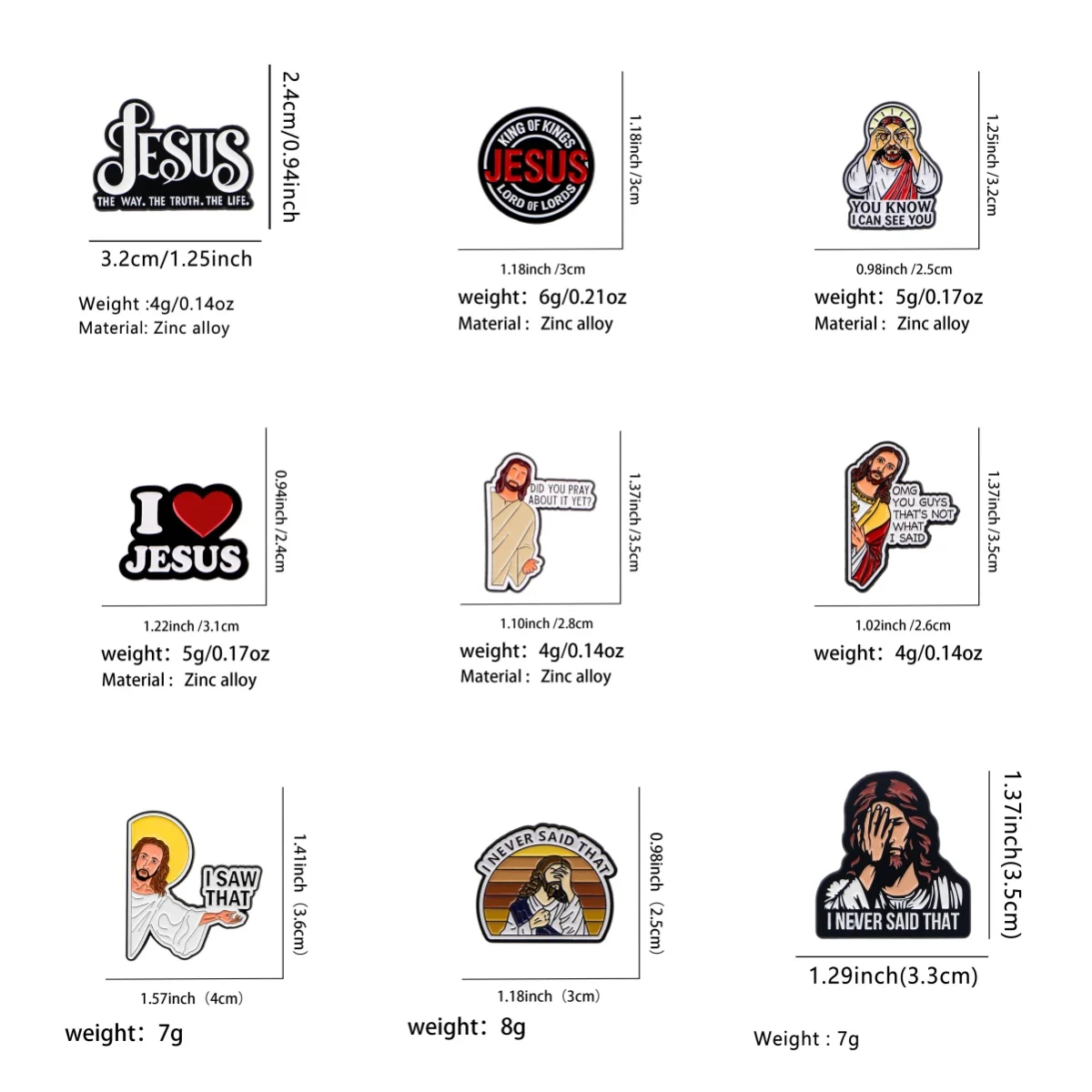 9 Stück Faith Humor Jesus Metall-Emaille-Pins Zitat-Broschen Abzeichen für Rucksäcke Kleidung Accessoires Schmuck Geschenk für Freunde – Detail 1