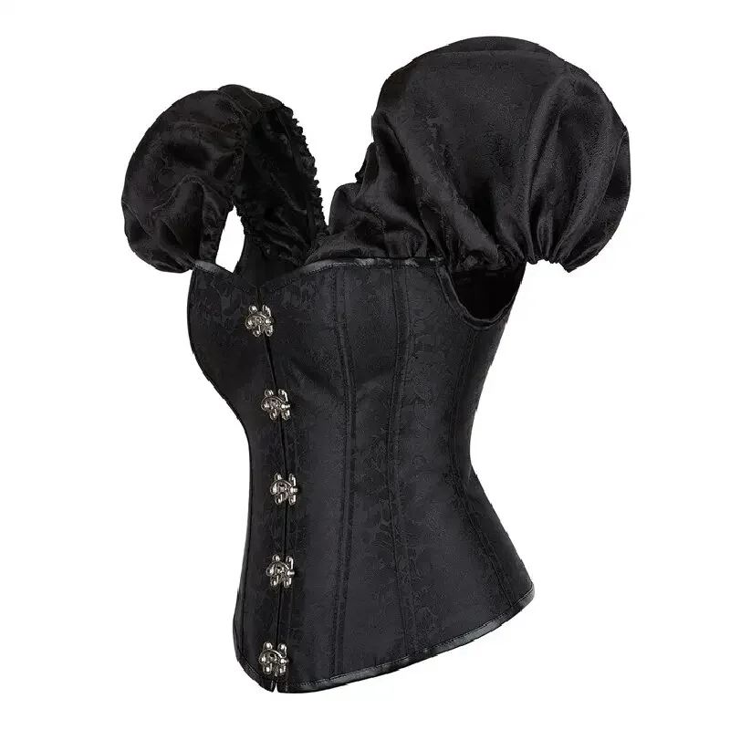 Gothic Women Corset Overbust Waistcoat Bustier Short Sleeves Retro Euro-American Style Shapewear Top For Corselet