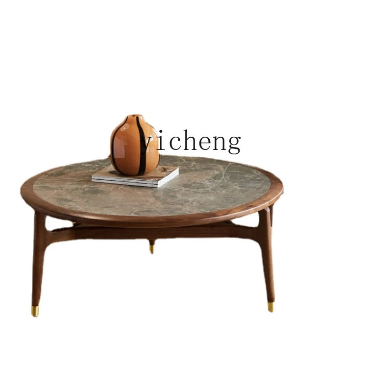 

Yy Black Walnut Solid Wood Stone Plate Coffee Table Height and Size Combination round Tea Table