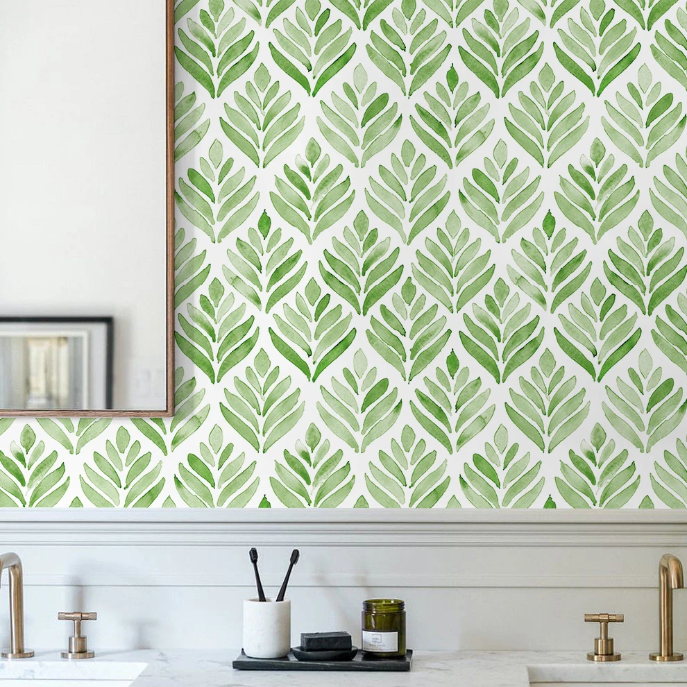 Boho casca e vara papel de parede floral tulipa folhas verde/branco removível banheiro cozinha auto-adesivo decoração da parede casa