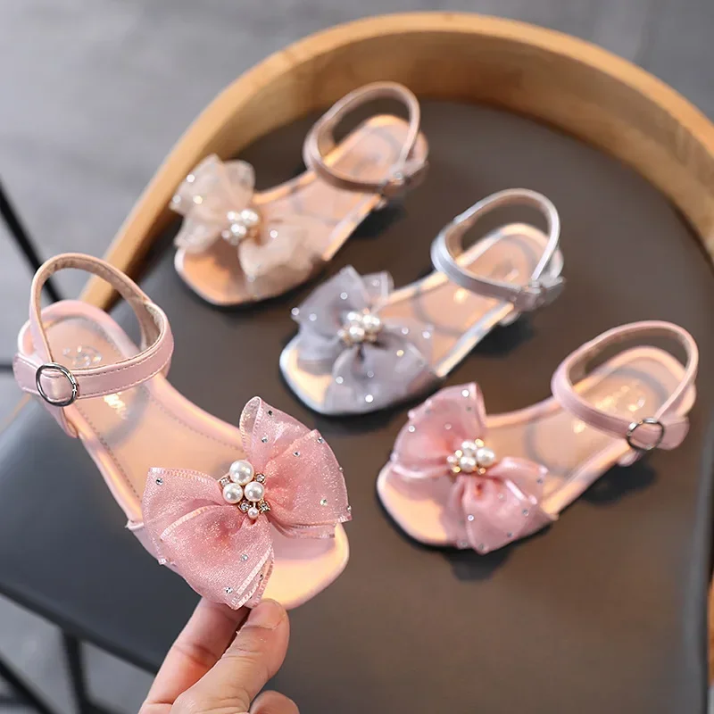 2024 Girl Sandals Princess Shoes Korean Soft Sole Baby Casual Shoe Bow Kid Shoe for Girl Fashion Women Sandal Sandalias De Mujer