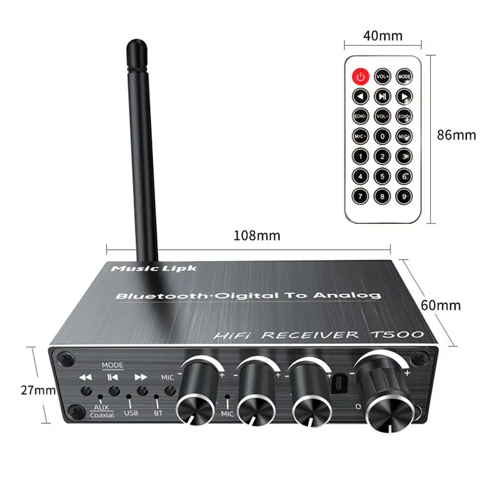 جهاز استقبال صوت بلوتوث USB AUX مدخل محوري رقمي ومخرج بصري مضخم صوت ستيريو مع جهاز تحكم عن بعد للمنزل