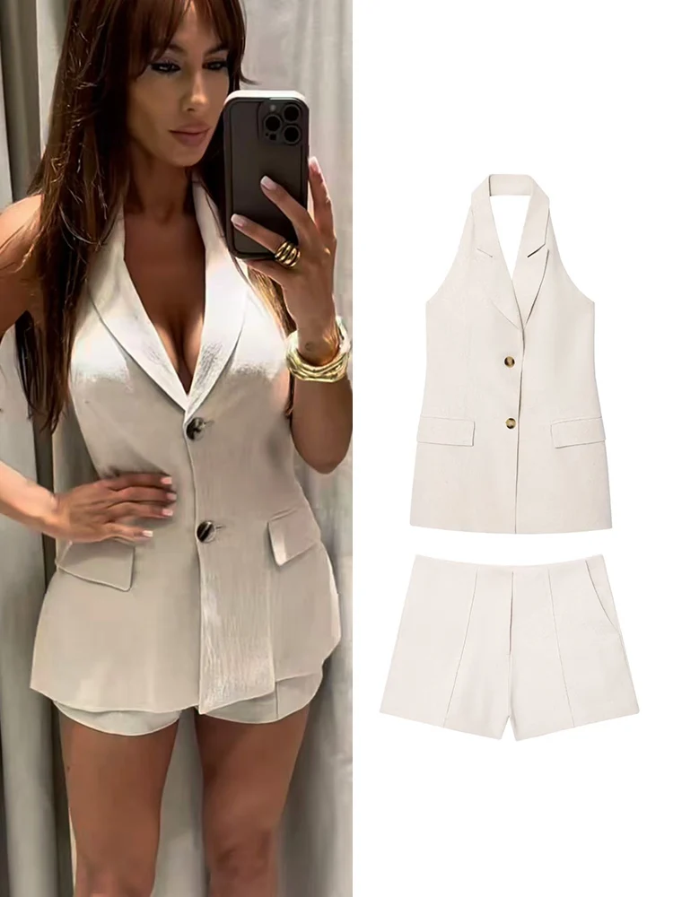 TFMLN Women Vest Shorts Suit 2025 Summer New Commuting Sleeveless Vest Coat Leisure Mini Shorts Solid Casual Chic Suit Women