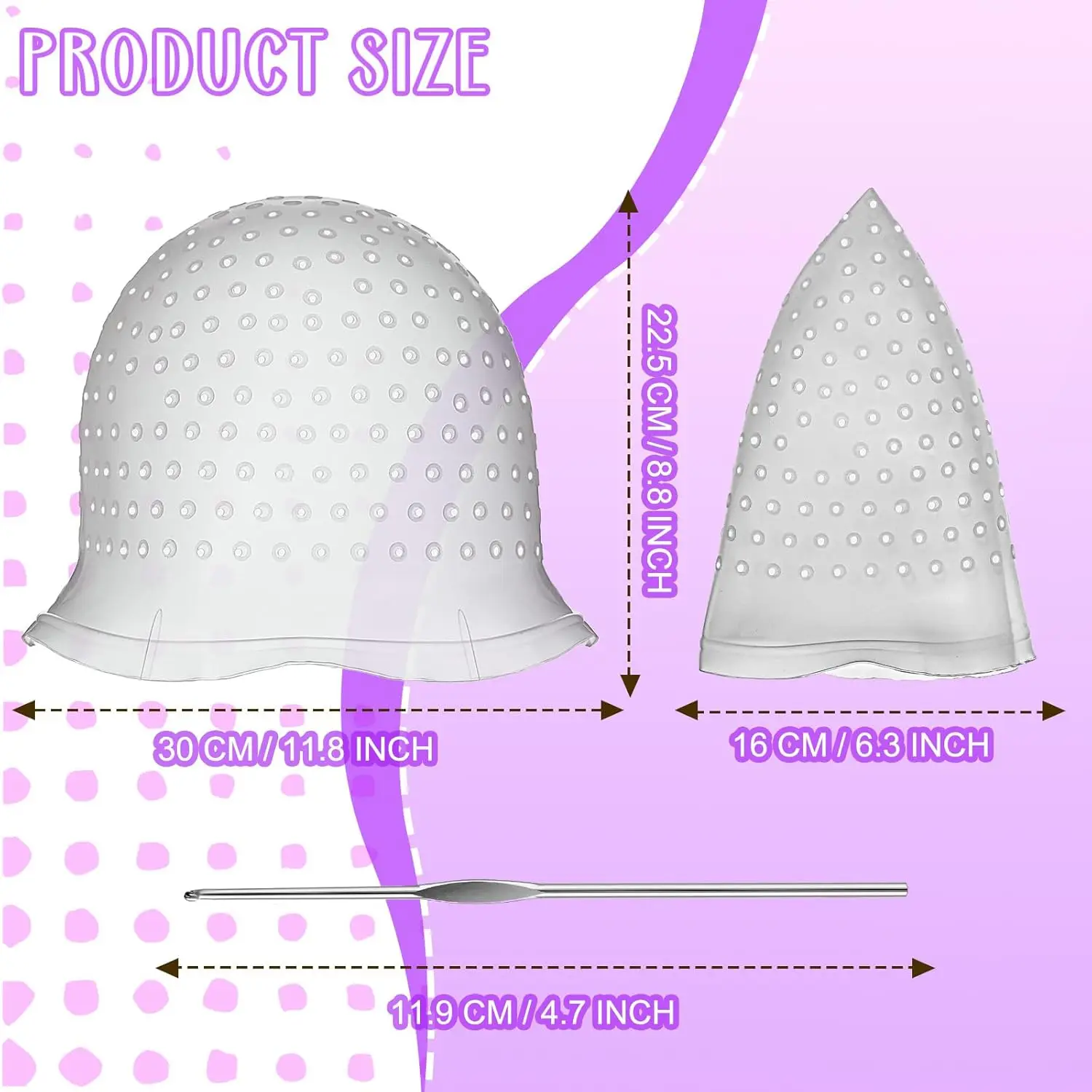 Hair Highlighting Kit, Silicone Highlight Cap Pull Through Caps Hair Coloring Frosting Cap with Hook, for Women Men