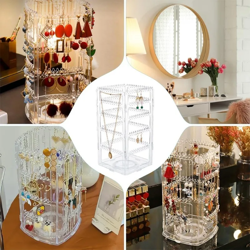 1 مجموعة الدورية مجوهرات المنظم 360 درجة واضح لخواتم أساور الساعات مجوهرات عرض مخزن حوالي 110 زوج القرط