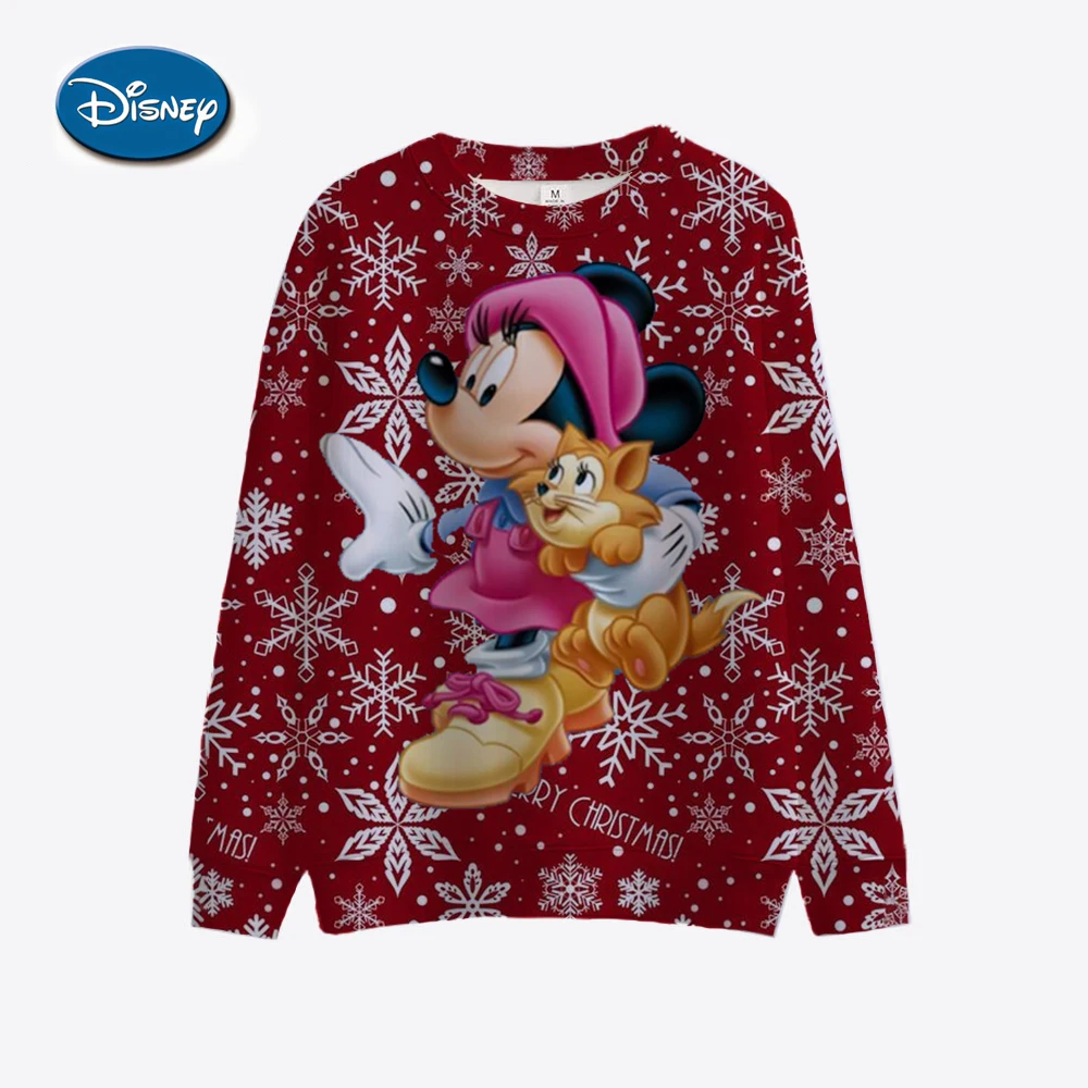 New Y2K Merry Christmas Disney Mickey and Minnie Fall Harajuku Crew Neck Casual Women\'s Long Sleeve Sweatshirt Ladies Top 2024