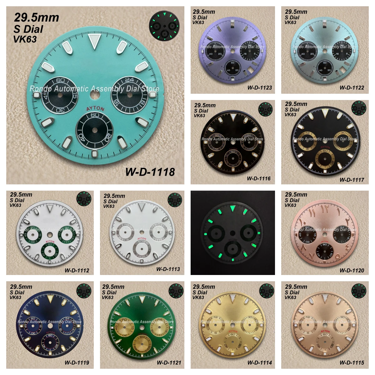 

29.5mm S Logo New Panda DTN Dial Fit VK63 Movement Green Luminous High Quality Watch Modification Accessories