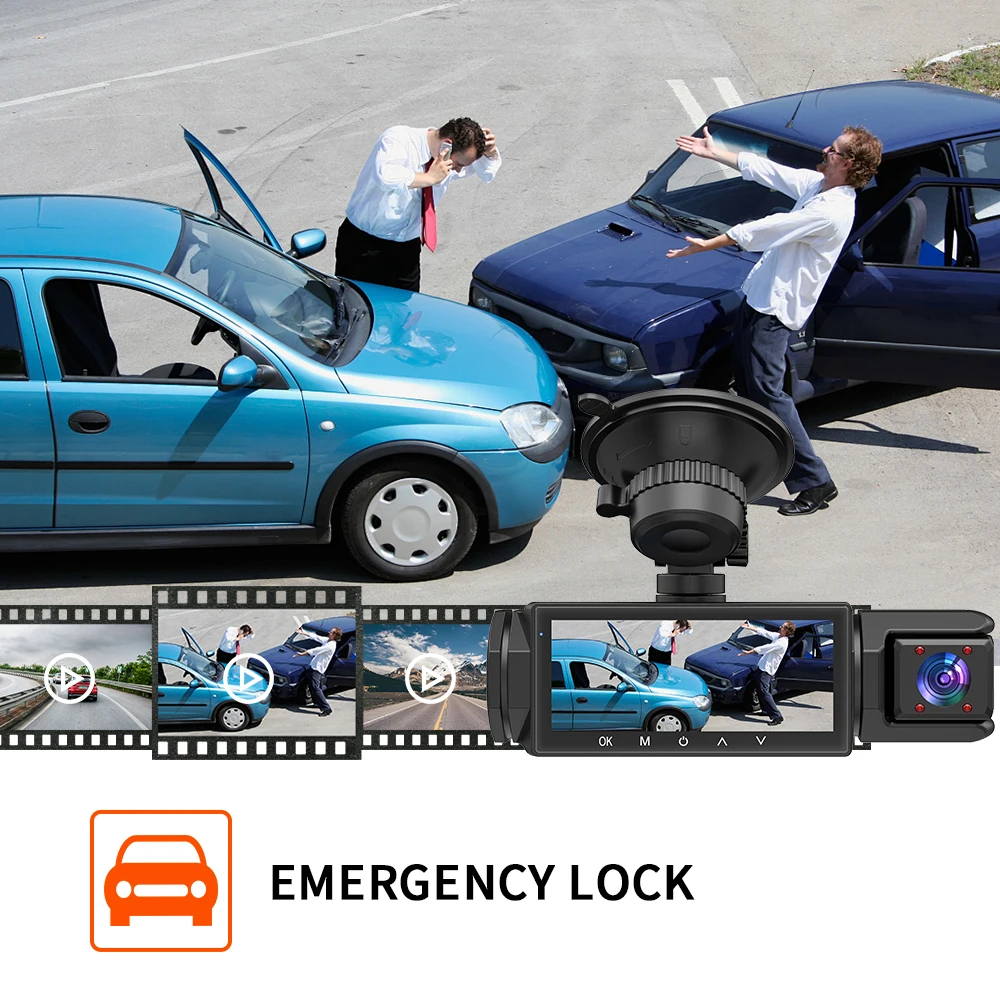 3 Cameras Dash Cam 1080P Front and Rear View Camera Night Vision Parking Monitor Car DVR 3way Car Video Recorder With Gift