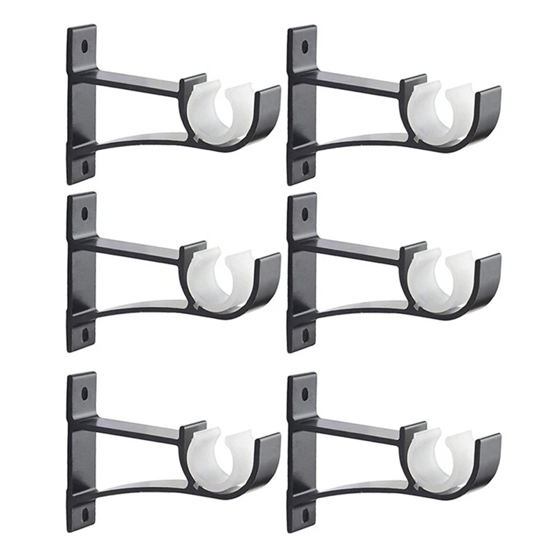 

Single Curtain Rod Brackets for Drapery Rod Aluminum Alloy Heavy Duty Curtain Rod Holders (Black) 6Pcs