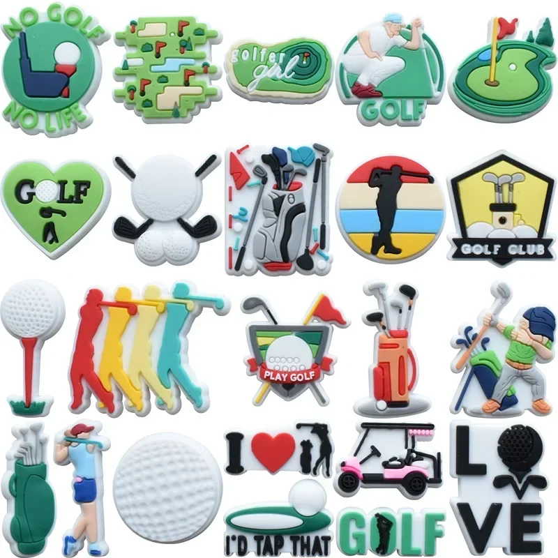 2 pièces PVC sport golf chariot bum troller balle chaussure boucle breloques accessoires décorations pour sandales sneaker sabot boîte de paille homme cadeau