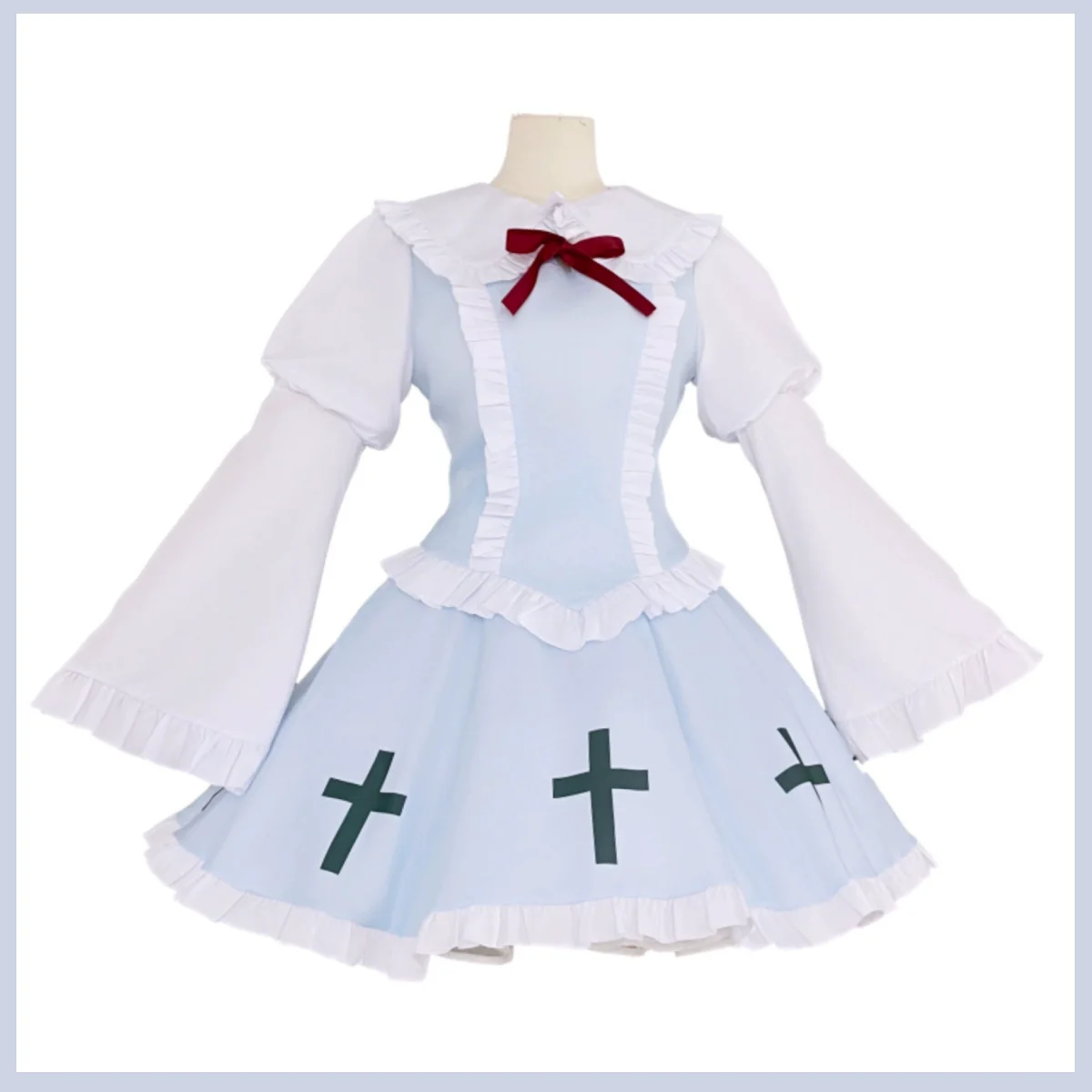 أزياء أنيمي شوجو شارا تسوكيومي أوتاو التأثيرية فستان الأميرة القوطي الأزرق والأبيض لوليتا شعر مستعار امرأة لطيف بدلة حفلة عيد ميلاد