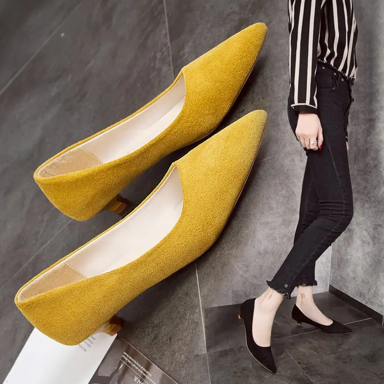 Women 3cm Low Heels Pumps Pointed Toe Dress Shoes Suede Concise Office Shoes Woman Single Shoes Ladies Work Shoes Zapatos Mujer