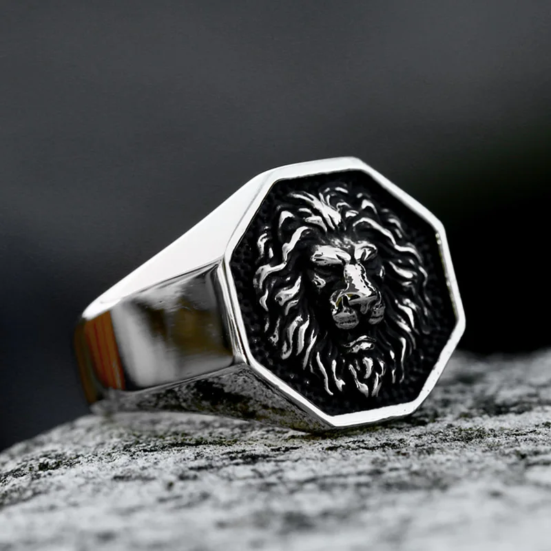 Beier 2023 New Fashion 316L Stainless Steel Lion Head Ring High Polished Men\'s Ring Leo Ring Cool Vintage Animal Jewelry