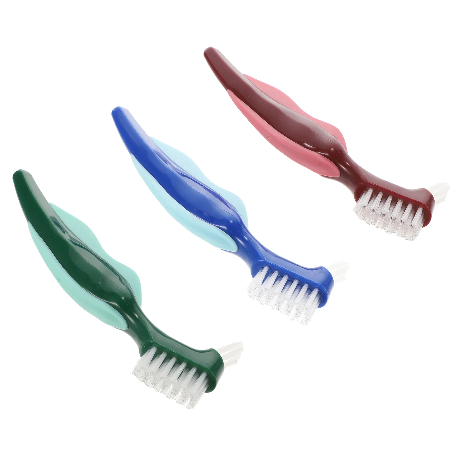 3 pçs escova de dentes dentes falsos limpador dentadura cuidados escovas de dentes dupla face criança limpeza em miniatura