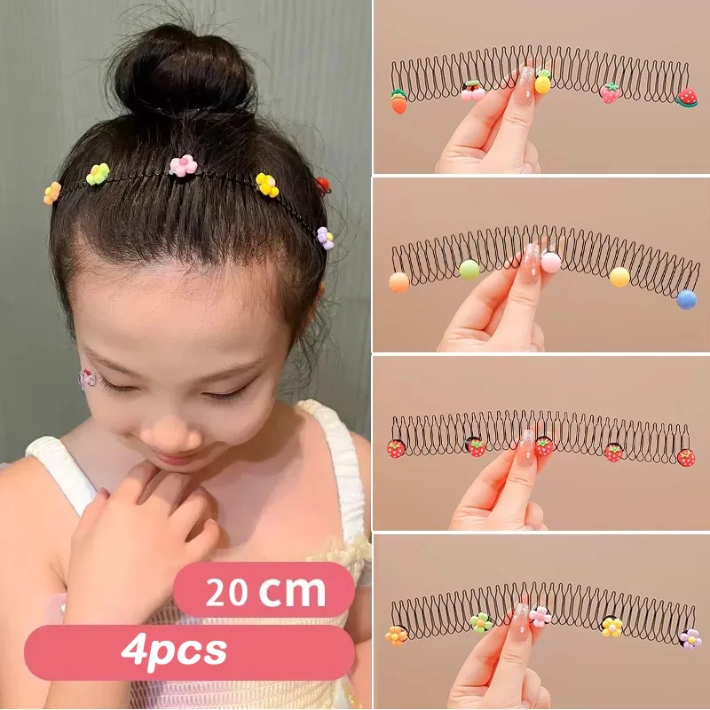 2pcs/set Cute Cartoon Flower Fruit Hair Comb For Girls Fix Broken Hair Tools Sweet Hair Ornament Hair Clip Kids Hair Accessories