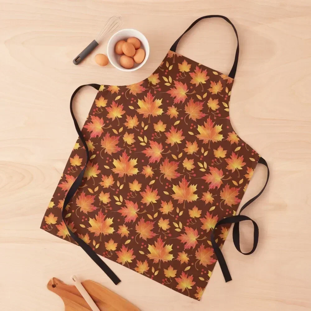 

Fall Maples Leaves on Reddish Brown Background Apron Hairdressing Hairdresser Accessories with personal logo Apron